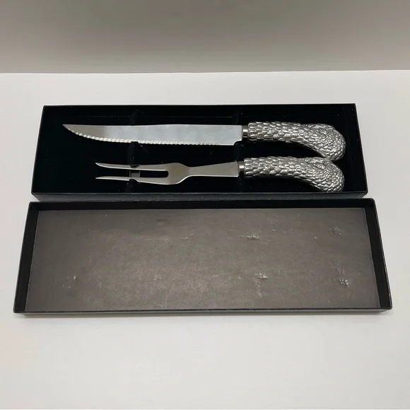 Arthur Court Vintage Thanksgiving Turkey Cast Aluminum Carving Set Stainless